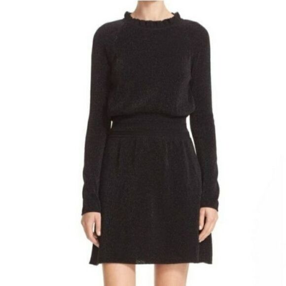 Tory Burch Isabelle Metallic Knit Long Sleeve Dress Black Medium - Picture 2 of 11